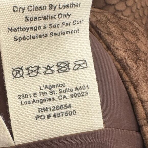 L'AGENCE $1595 Kenzie Double Breasted Leather Blazer in brown suede - Picture 14 of 15